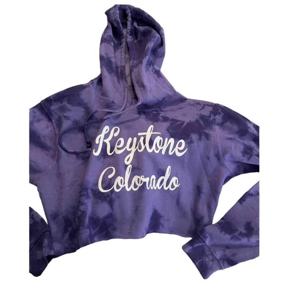 Tie Dye Cropped Hoodie Sweatshirt - Purple - Women's Small